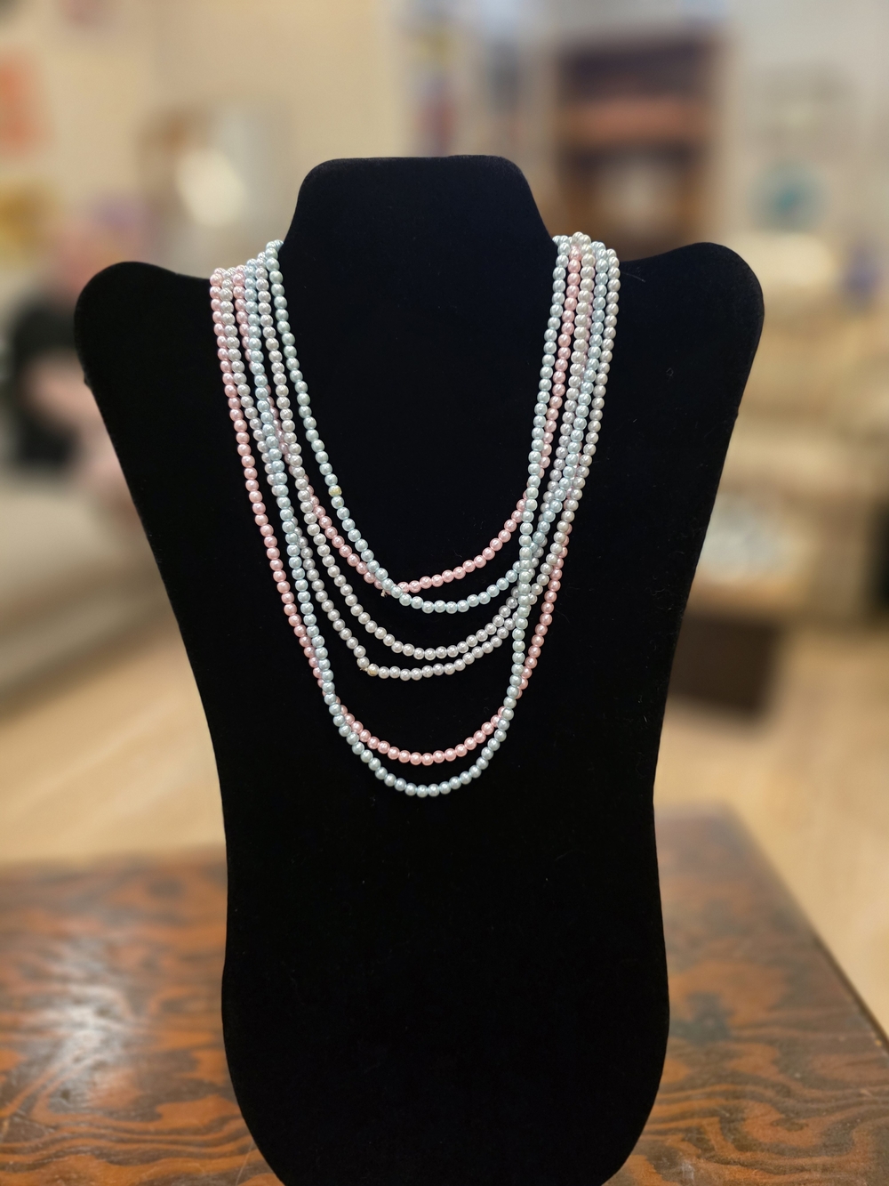 Multi-Strand Pink and Light Blue Necklace